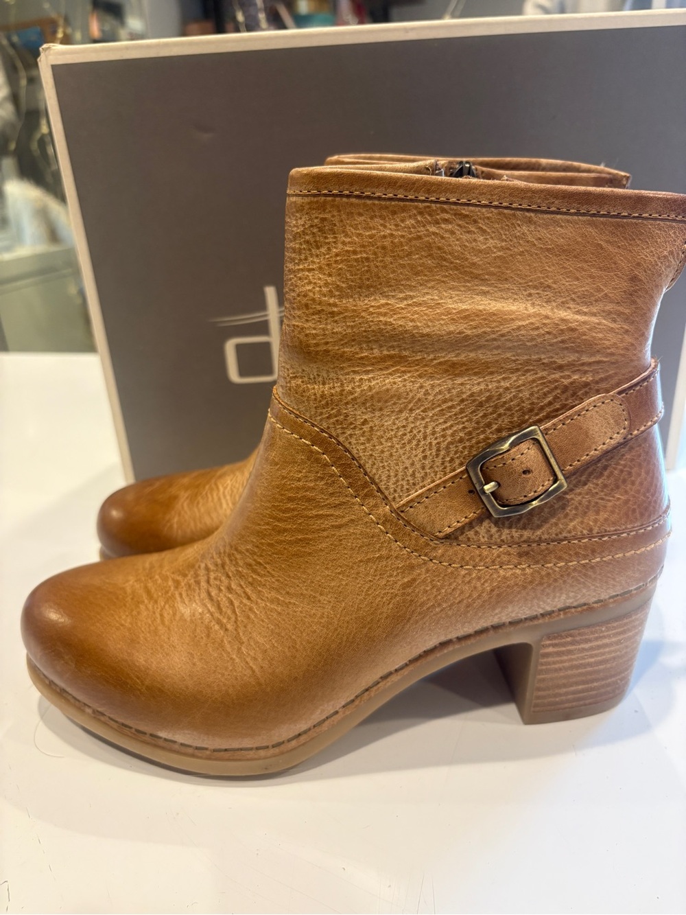 Dansko Hayley Distressed Ankle Boots in Tan